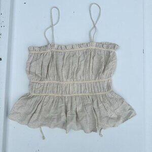 ZARA NWT Cream Linen-Viscose Mix Peplum Cami Top with Waist Ties - Size Large